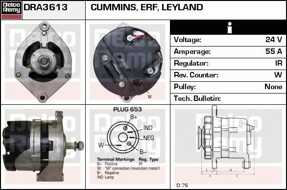 DELCO REMY DRA3613 Alternator