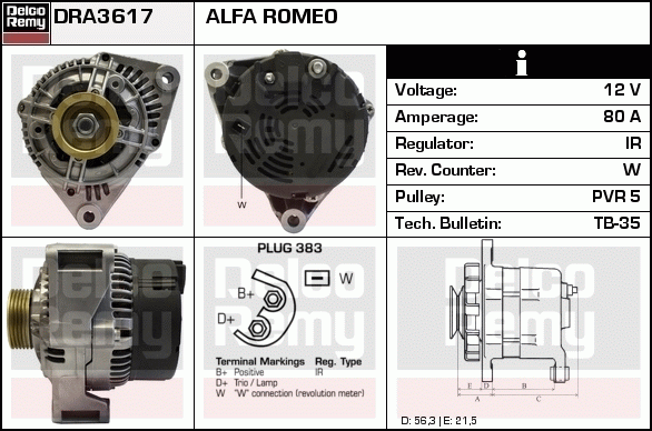 DELCO REMY DRA3617 Alternator