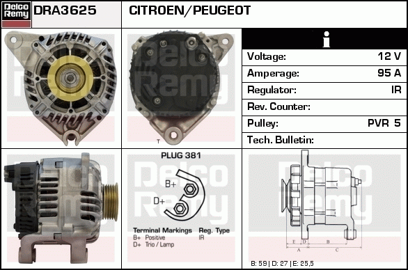 DELCO REMY DRA3625 Alternator