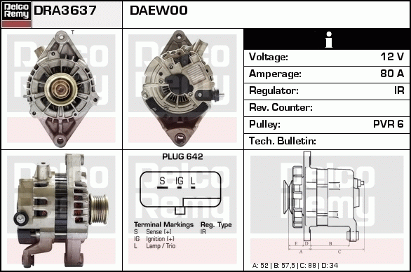 DELCO REMY DRA3637 Alternator