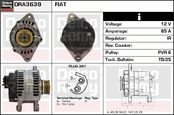 DELCO REMY DRA3639 Alternator