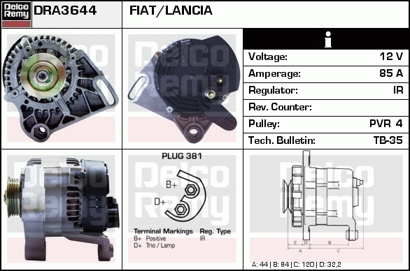 DELCO REMY DRA3644 Alternator