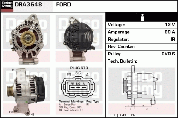 DELCO REMY DRA3648 Alternator