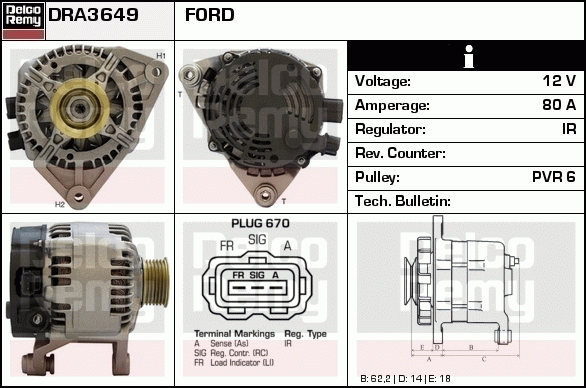 DELCO REMY DRA3649 Alternator