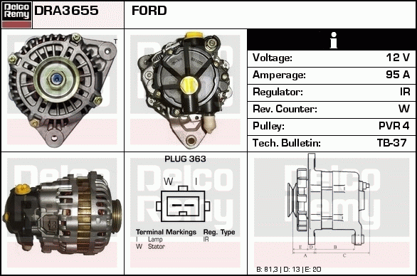 DELCO REMY DRA3655N Alternator