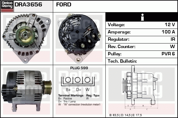 DELCO REMY DRA3656 Alternator