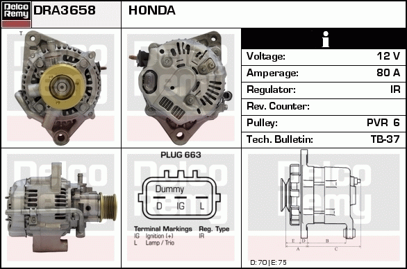 DELCO REMY DRA3658 Alternator