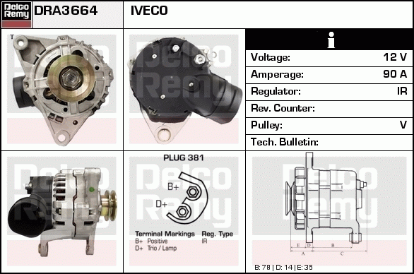 DELCO REMY DRA3664 Alternator