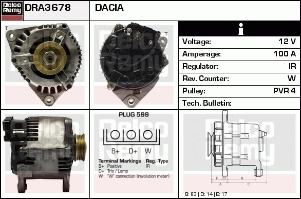 DELCO REMY DRA3678 Alternator