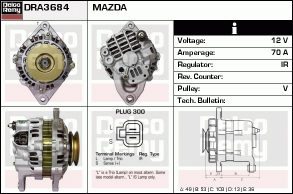 DELCO REMY DRA3684 Alternator