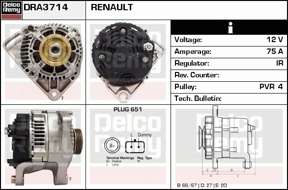 DELCO REMY DRA3714 Alternator