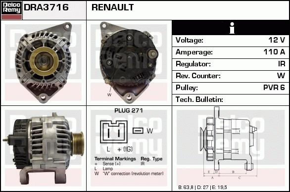 DELCO REMY DRA3716 Alternator