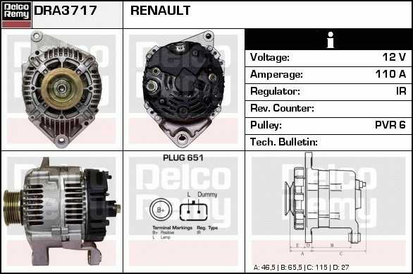 DELCO REMY DRA3717 Alternator