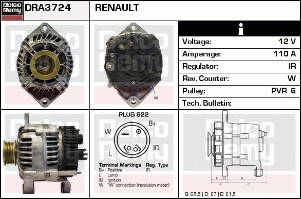 DELCO REMY DRA3724 Alternator