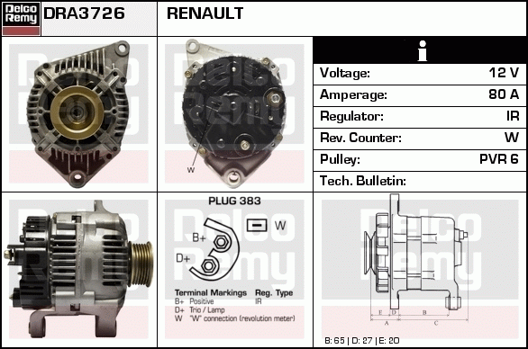 DELCO REMY DRA3726 Alternator