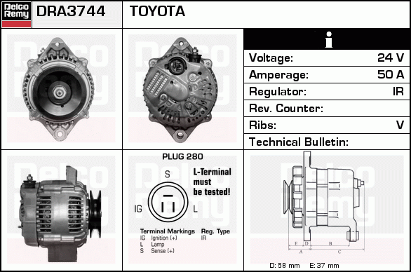 DELCO REMY DRA3744 Alternator