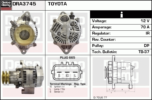 DELCO REMY DRA3745N Alternator