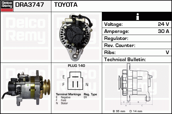 DELCO REMY DRA3747 Alternator