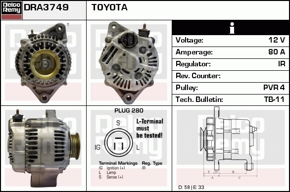 DELCO REMY DRA3749 Alternator