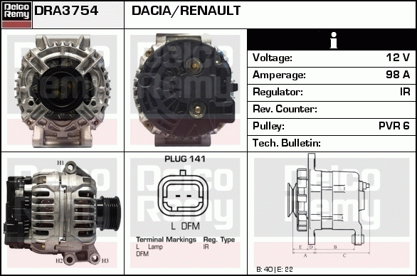 DELCO REMY DRA3754 Alternator