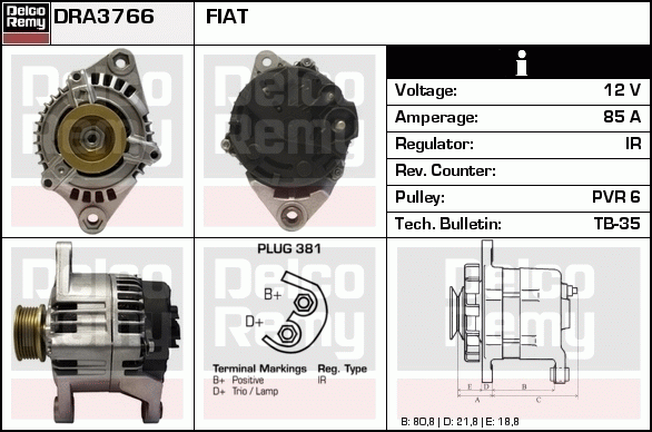 DELCO REMY DRA3766 Alternator