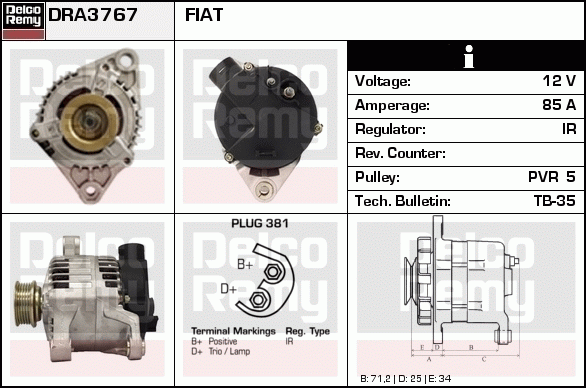 DELCO REMY DRA3767 Alternator