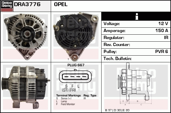 DELCO REMY DRA3776 Alternator