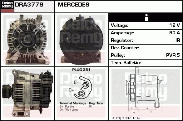 DELCO REMY DRA3779 Alternator