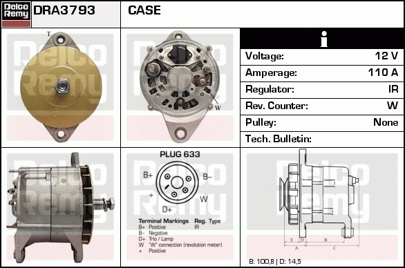 DELCO REMY DRA3793 Alternator