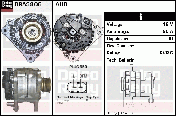 DELCO REMY DRA3806 Alternator