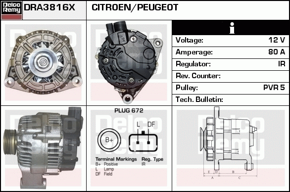 DELCO REMY DRA3816X Alternator