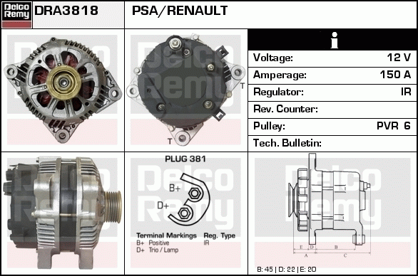 DELCO REMY DRA3818 Alternator