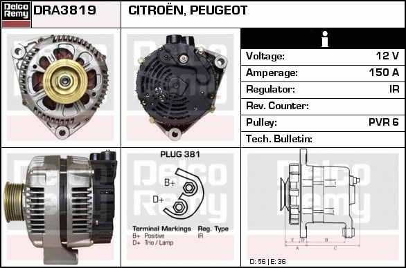 DELCO REMY DRA3819 Alternator