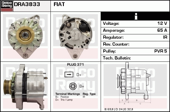 DELCO REMY DRA3833 Alternator