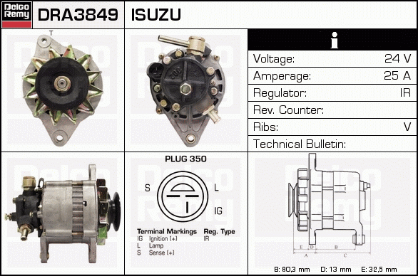 DELCO REMY DRA3849 Alternator