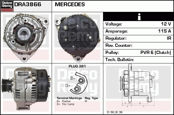 DELCO REMY DRA3866 Alternator