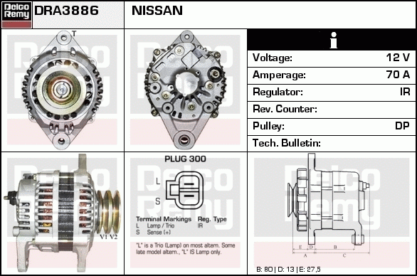 DELCO REMY DRA3886 Alternator