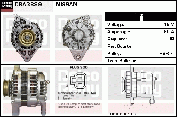 DELCO REMY DRA3889 Alternator