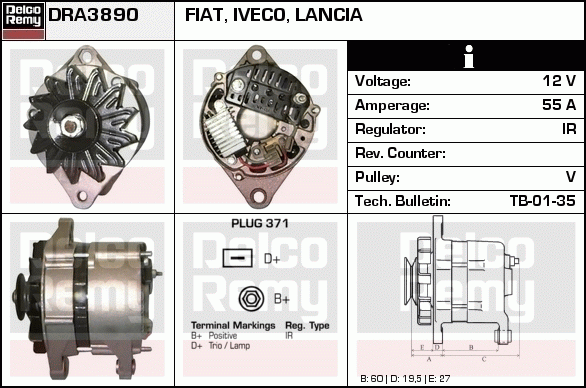 DELCO REMY DRA3890 Alternator