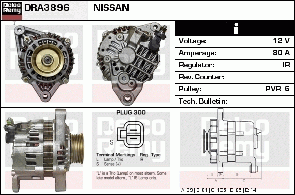 DELCO REMY DRA3896 Alternator