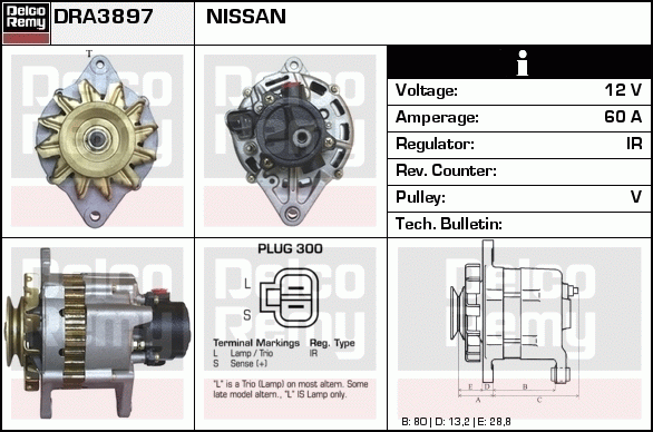 DELCO REMY DRA3897 Alternator