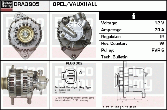 DELCO REMY DRA3905 Alternator