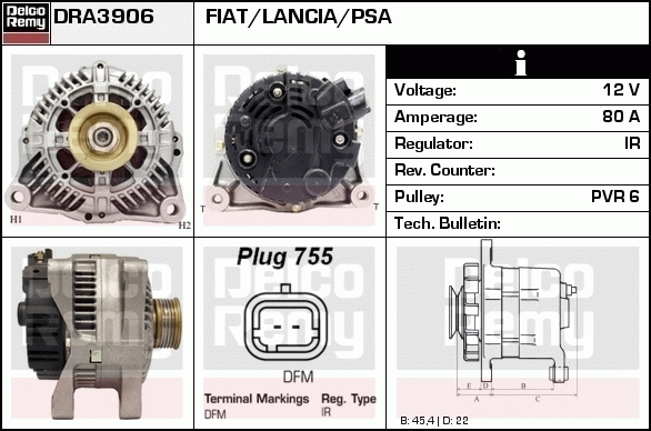 DELCO REMY DRA3906 Alternator