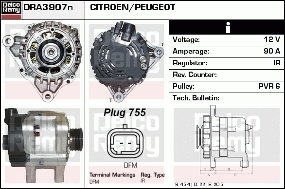 DELCO REMY DRA3907N Alternator