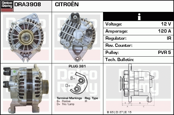 DELCO REMY DRA3908 Alternator