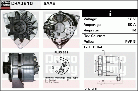 DELCO REMY DRA3910 Alternator