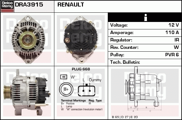 DELCO REMY DRA3915 Alternator