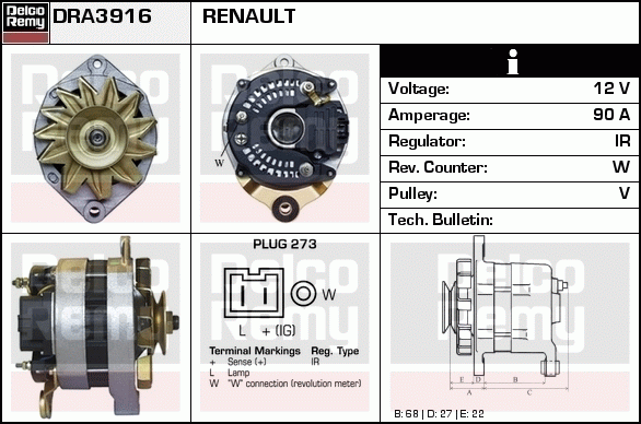 DELCO REMY DRA3916 Alternator