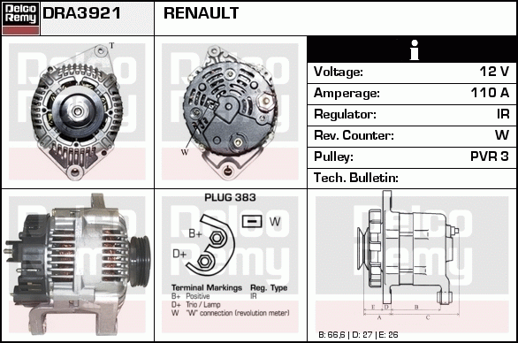 DELCO REMY DRA3921 Alternator