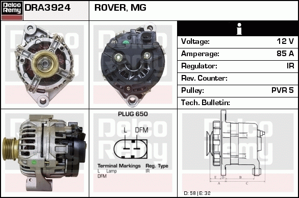 DELCO REMY DRA3924 Alternator